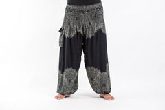 Plus Size Floral Mandalas Unisex Harem Pants in Black