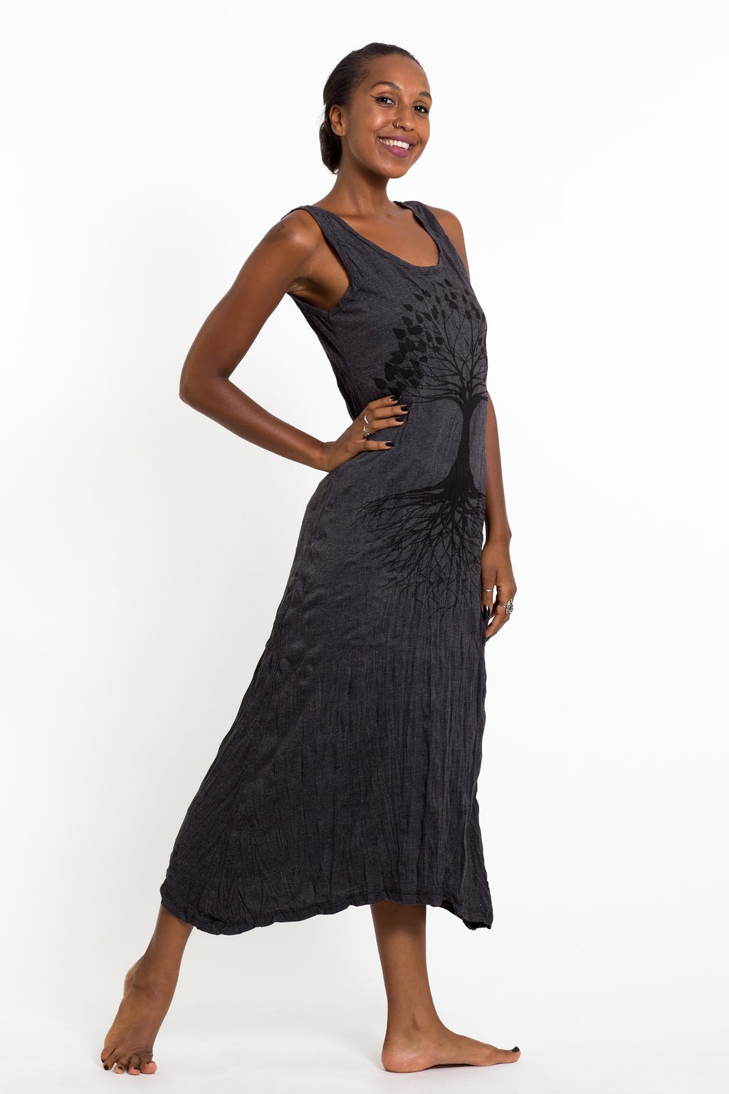 Sure Design Womens Tree Of Life Scoop Neck Tank Dress Black