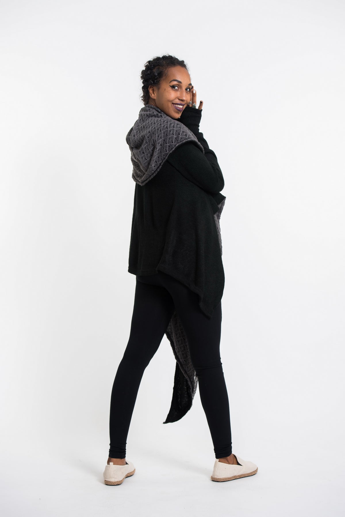 Hoodie Shawl Cardigan in Black