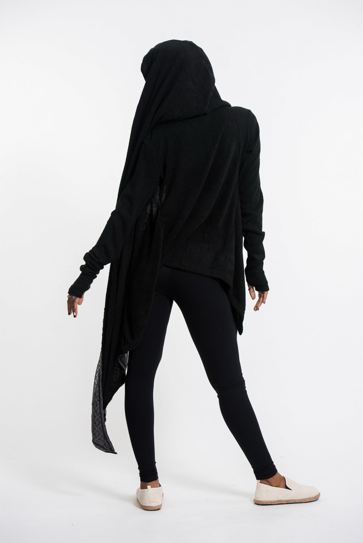 Hoodie Shawl Cardigan in Black