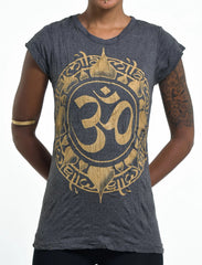 Sure Design Women's Infinitee Ohm T-Shirt Gold on Black