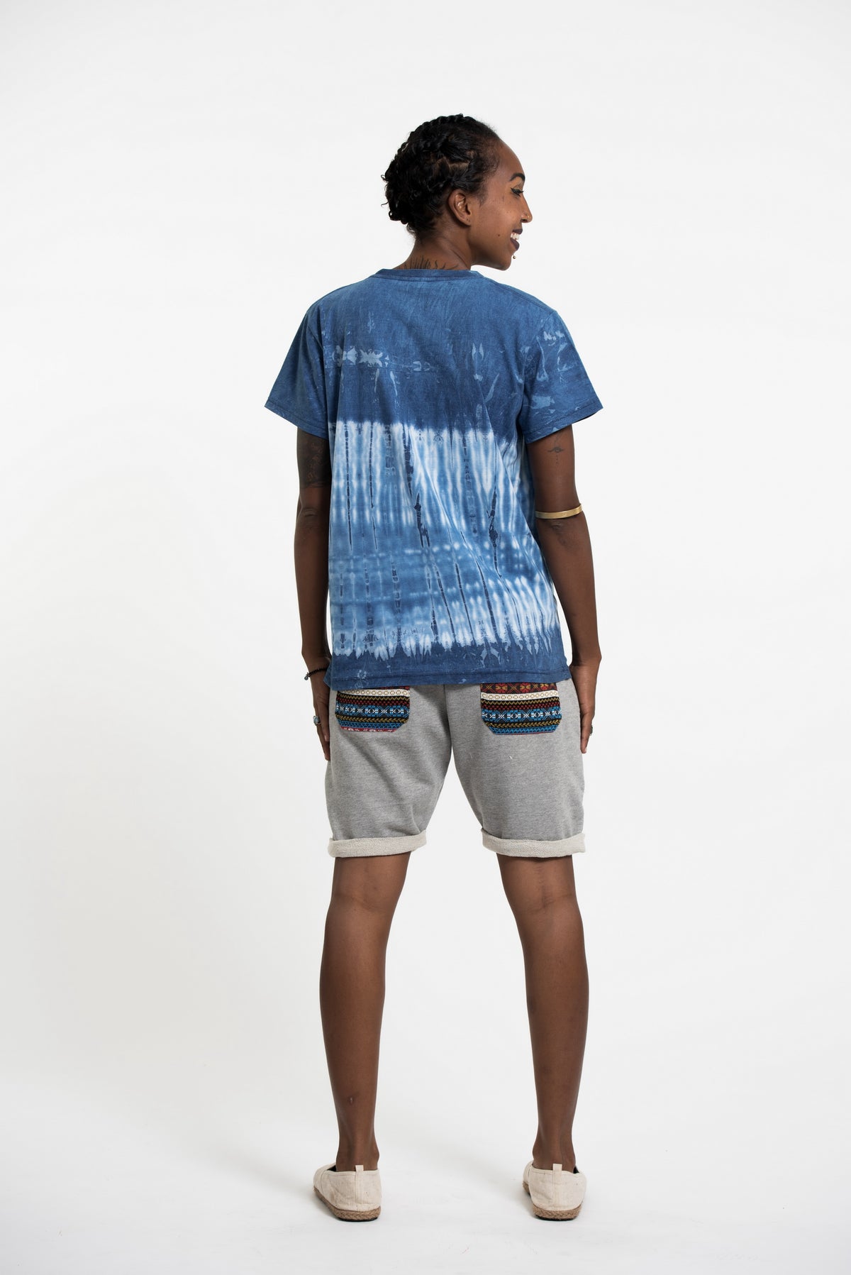 Unisex Indigo Tie Dye Vertical Stripes T-shirt