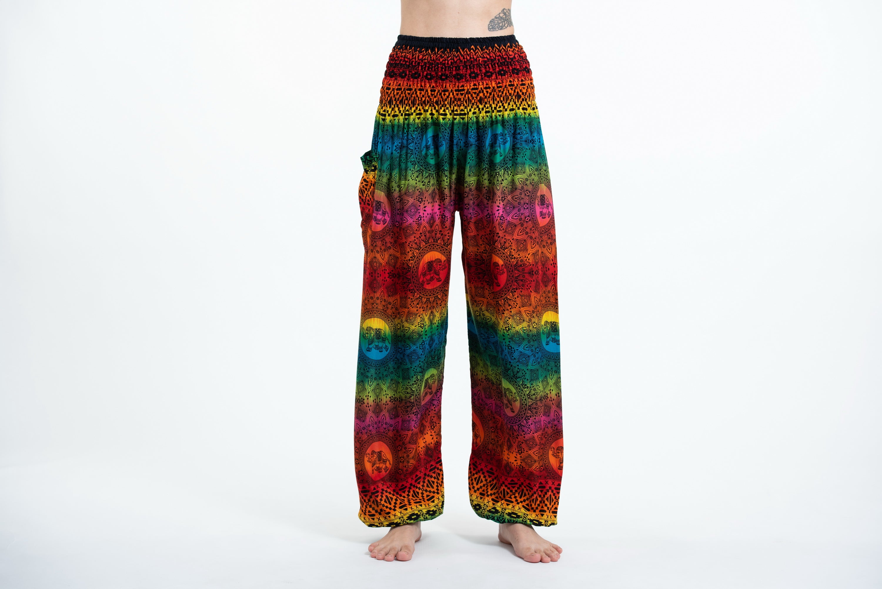 Rainbow Elephant Unisex Elephant Pants in Orange