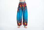 Floral Unisex Harem Pants in Ocean Blue