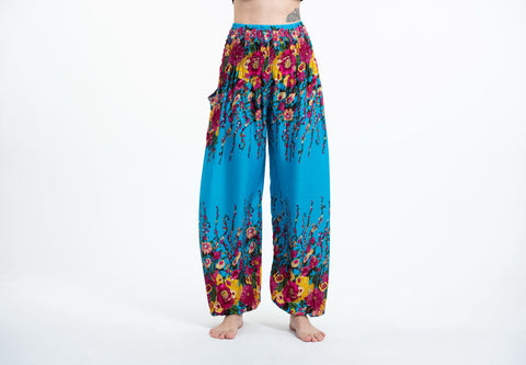 Floral Unisex Harem Pants in Ocean Blue