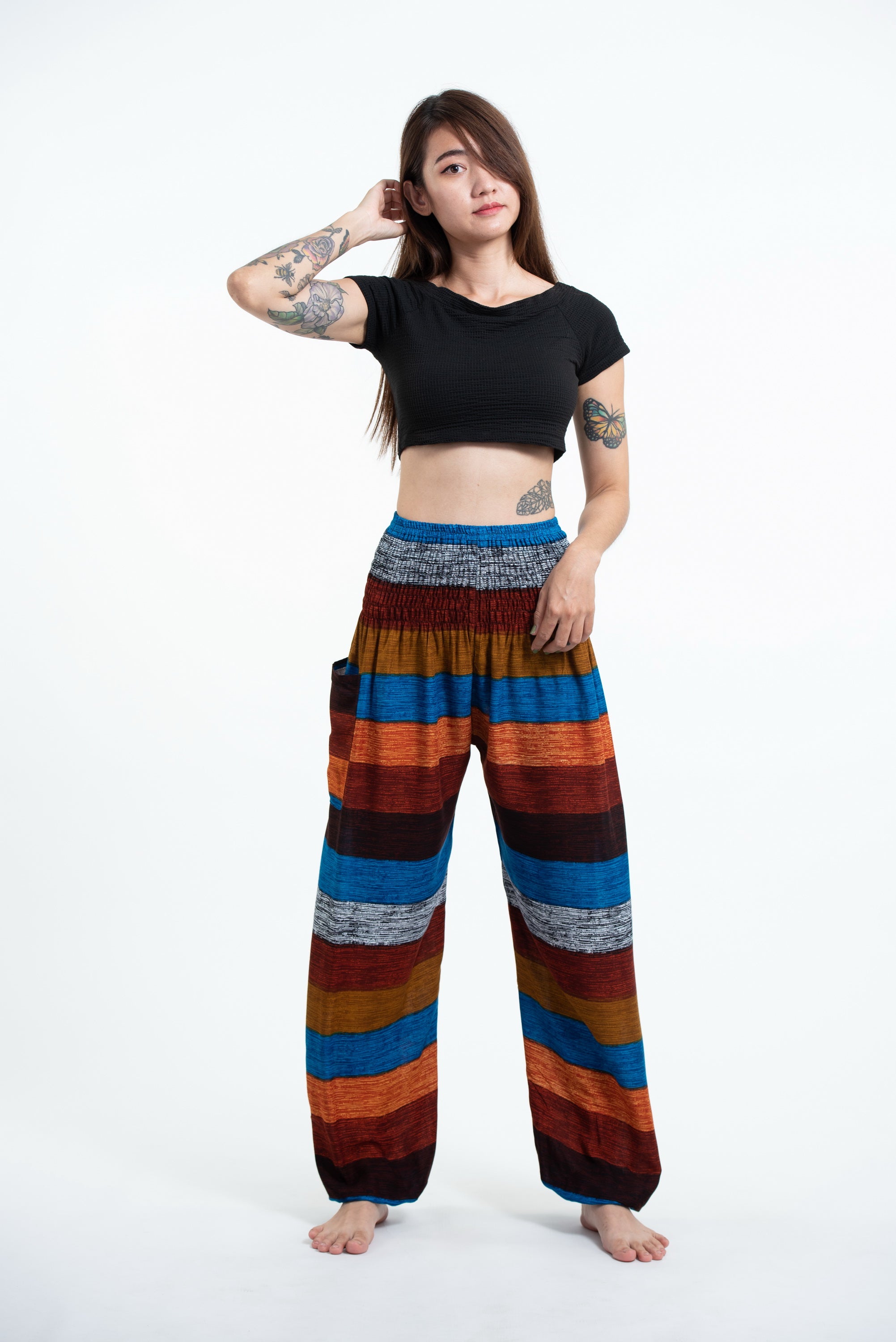 Boho Rust Striped Unisex Harem Pants
