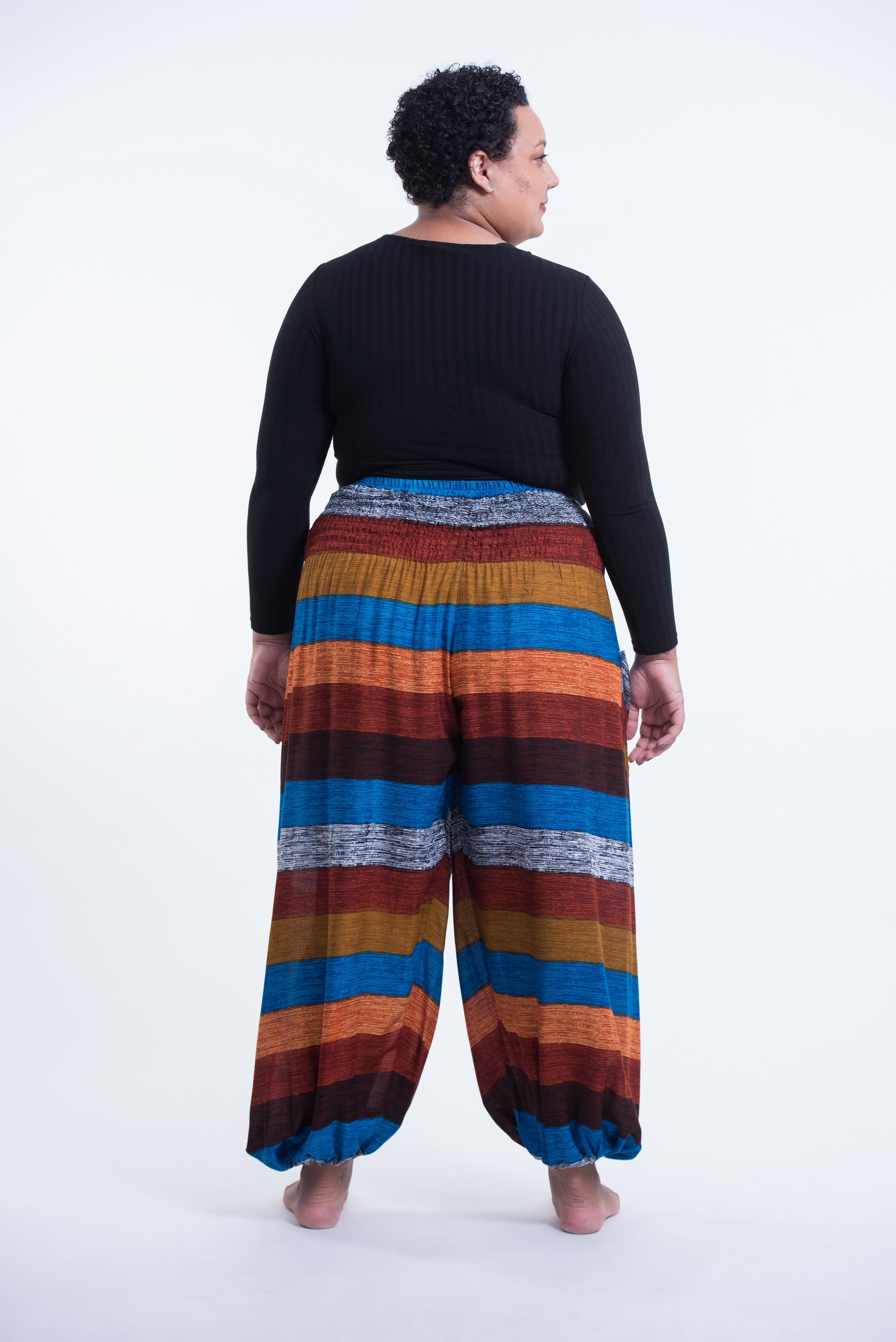 Plus Size Boho Rust Striped Unisex Harem Pants
