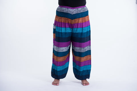 Plus Size Boho Blue Striped Unisex Harem Pants
