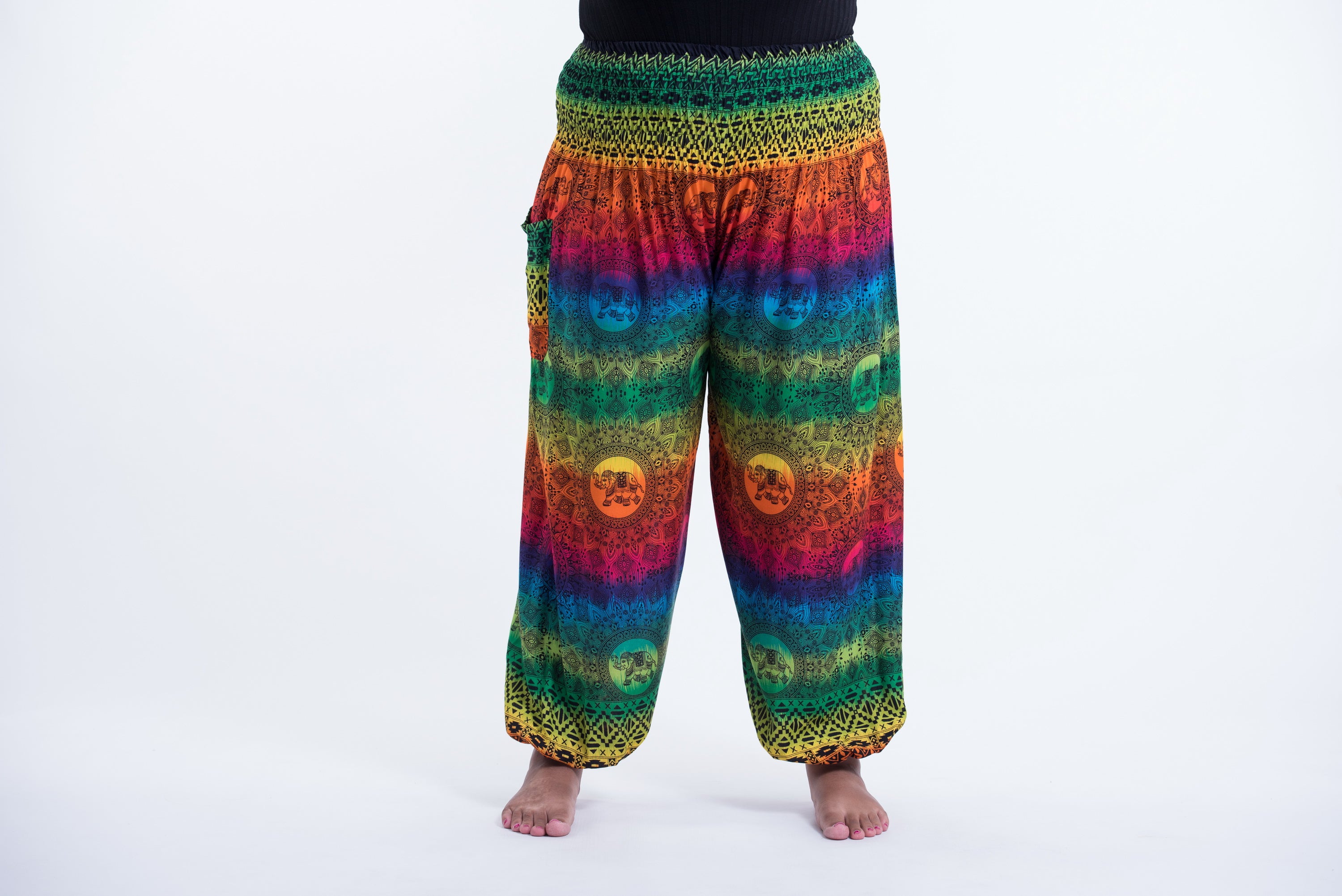 Plus Size Rainbow Elephant Unisex Elephant Pants in Green