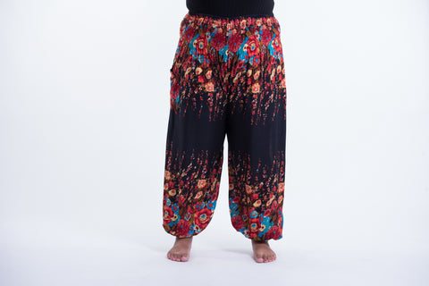 Plus Size Floral Unisex Harem Pants in Black