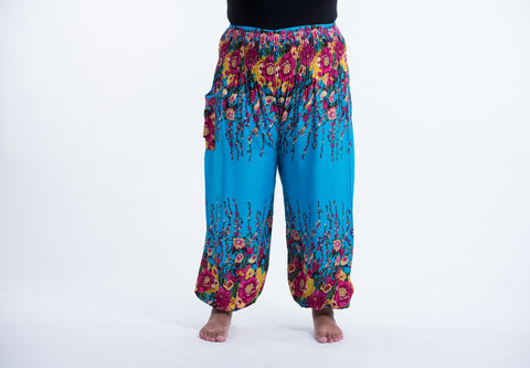 Plus Size Floral Unisex Harem Pants in Ocean Blue