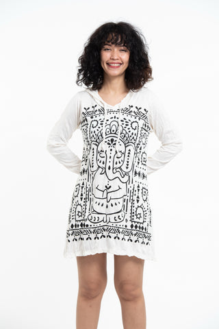 Sure Design Women's Shanti Ganesh Hoodie Dress White