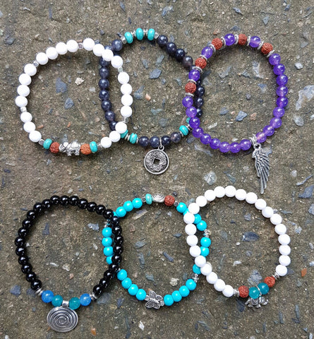 Assorted Set of 6 Boho Bead Bracelets With Charm