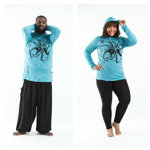 Plus Size Sure Design Unisex Octopus Hoodie Turquoise