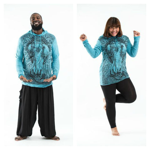 Plus Size Sure Design Unisex Wild Elephant Hoodie Turquoise