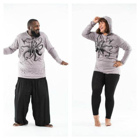 Plus Size Sure Design Unisex Octopus Hoodie Gray