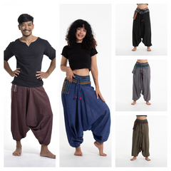 Assorted Set of 5 Unisex Drawstring Pinstripes Low Crotch Harem Pants with Hill Tribe Trim
