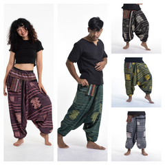 Assorted Set of 5 Unisex Drawstring Hill Tribe Fabric Low Crotch Harem Pants