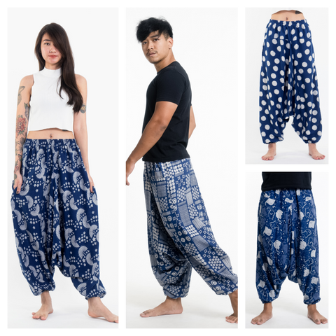 Assorted Set of 4 Low Cut Cotton Harem Pants in Indigo