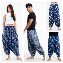 Assorted Set of 4 Low Cut Cotton Harem Pants in Indigo