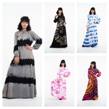 Wholesale Assorted set of 5 Tie Dye Mandarin Collar Maxi Dress with Long Sleeves - $85.00