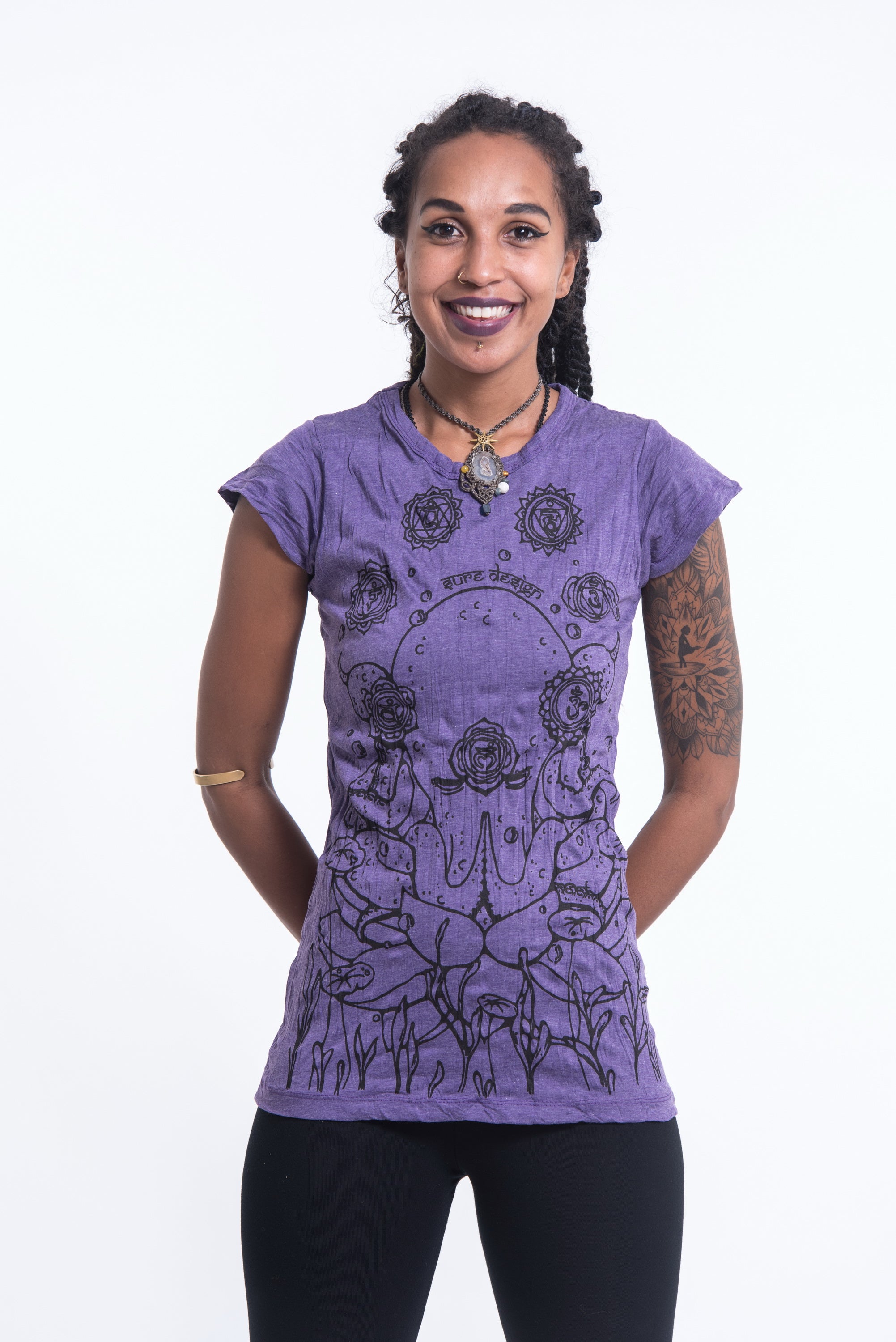 Sure Design Womens Octopus Chakras T-Shirt Purple