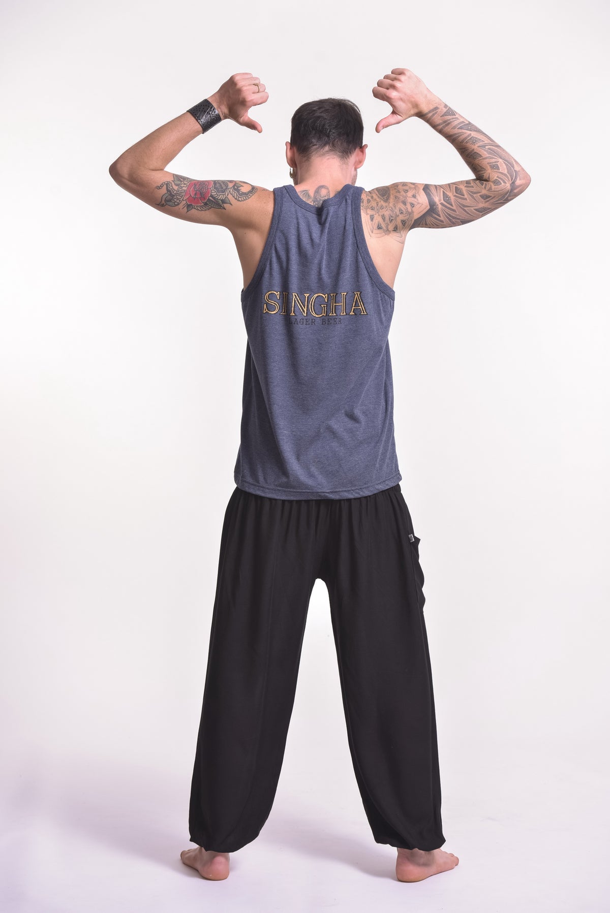 Men's Singha Beer Tank Top Denim Blue