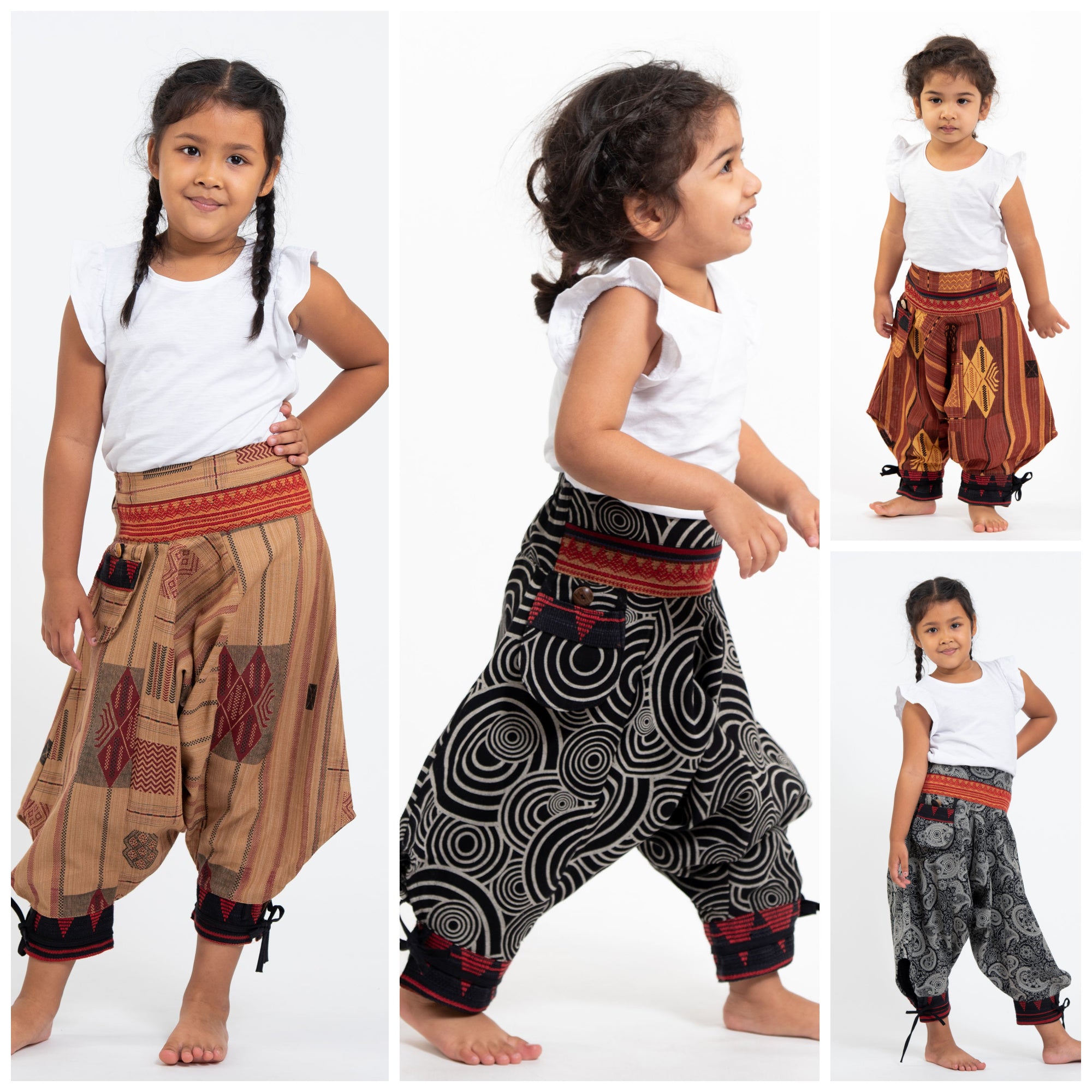 Assorted set of 5 Thai Hill Tribe Fabric Kids Harem Pants with Ankle S –  Sure Design Wholesale