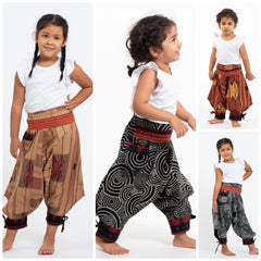 Assorted set of 5 Thai Hill Tribe Fabric Kids Harem Pants with Ankle Straps
