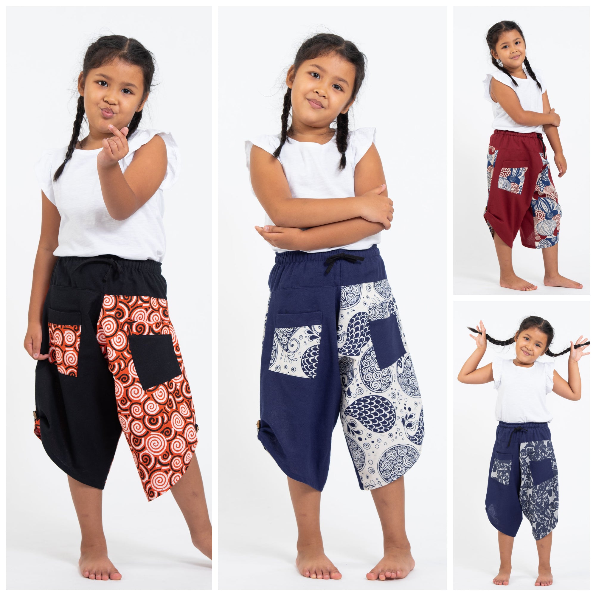 Assorted set of 5 Two Tone Spirals Prints Kids Three Quarter Pants – Sure  Design Wholesale