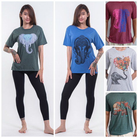 Assorted set of 5 Unisex Bohemian Elephant Cotton T-Shirts