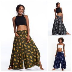 Assorted Set of 3 Women's Cotton Palazzo Pants with Faux Buttons