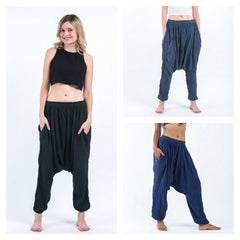 Assorted set of 3 Crinkled Lightweight Cotton Harem Pants with Pockets