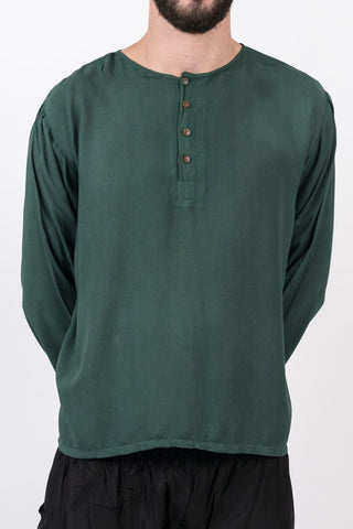 Unisex Long Sleeve Cotton Yoga Shirt with Coconut Shell Buttons in Dark Teal