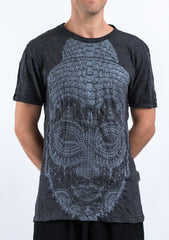 Sure Design Men's Buddha Head T-Shirt Silver on Black