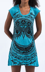 Sure Design Women's Weed Owl Dress Turquoise
