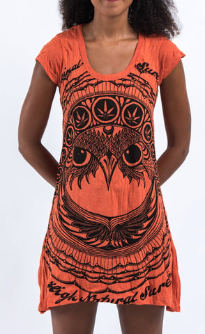 Sure Design Women's Weed Owl Dress Orange