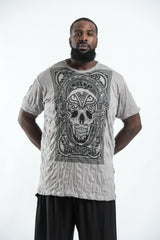 Plus Size Sure Design Men's Trippy Skull T-Shirt Gray