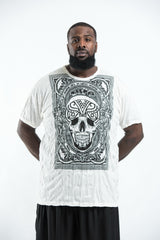 Plus Size Sure Design Men's Trippy Skull T-Shirt White