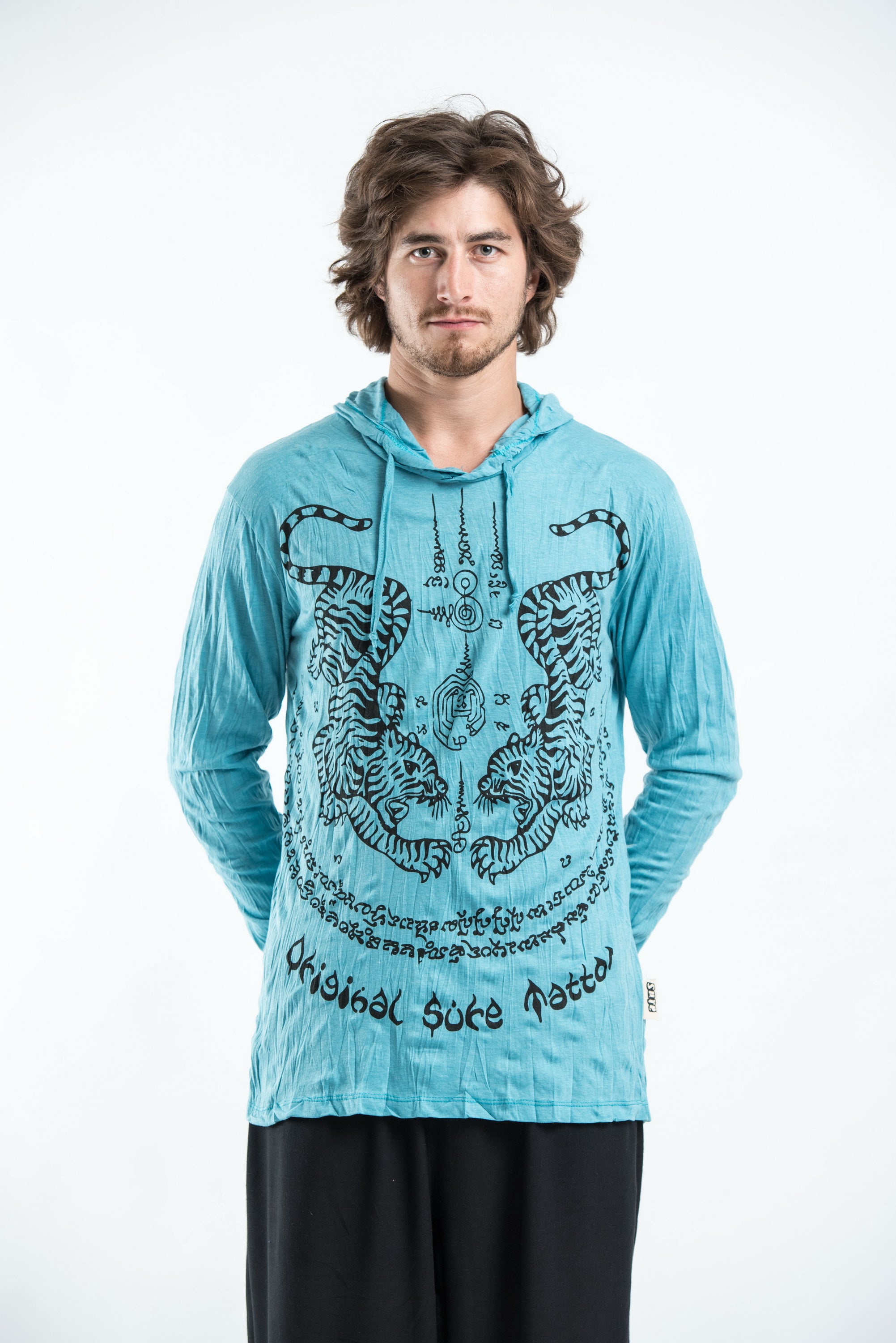 Sure Design Unisex Thai Tattoo Hoodie Turquoise
