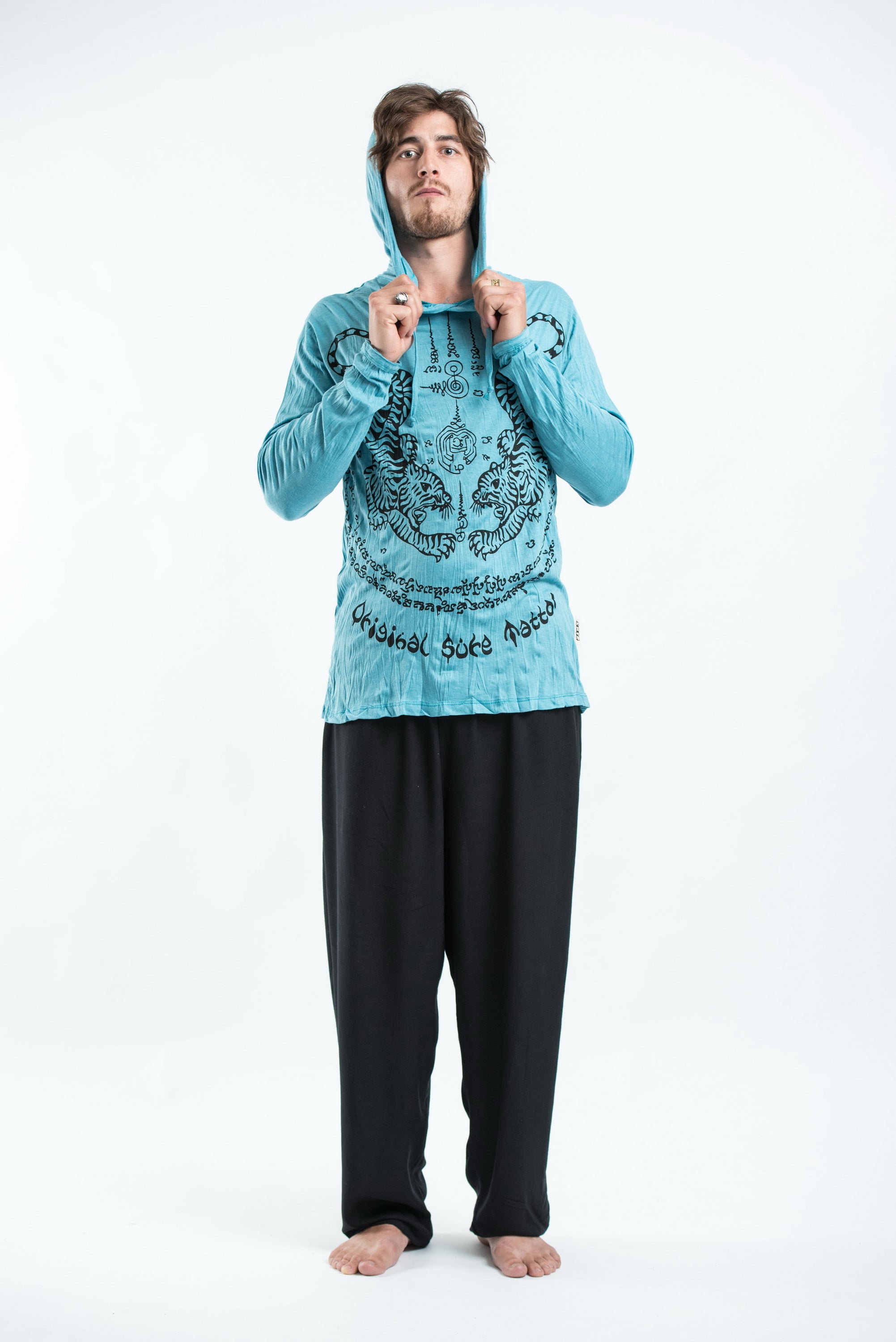 Sure Design Unisex Thai Tattoo Hoodie Turquoise