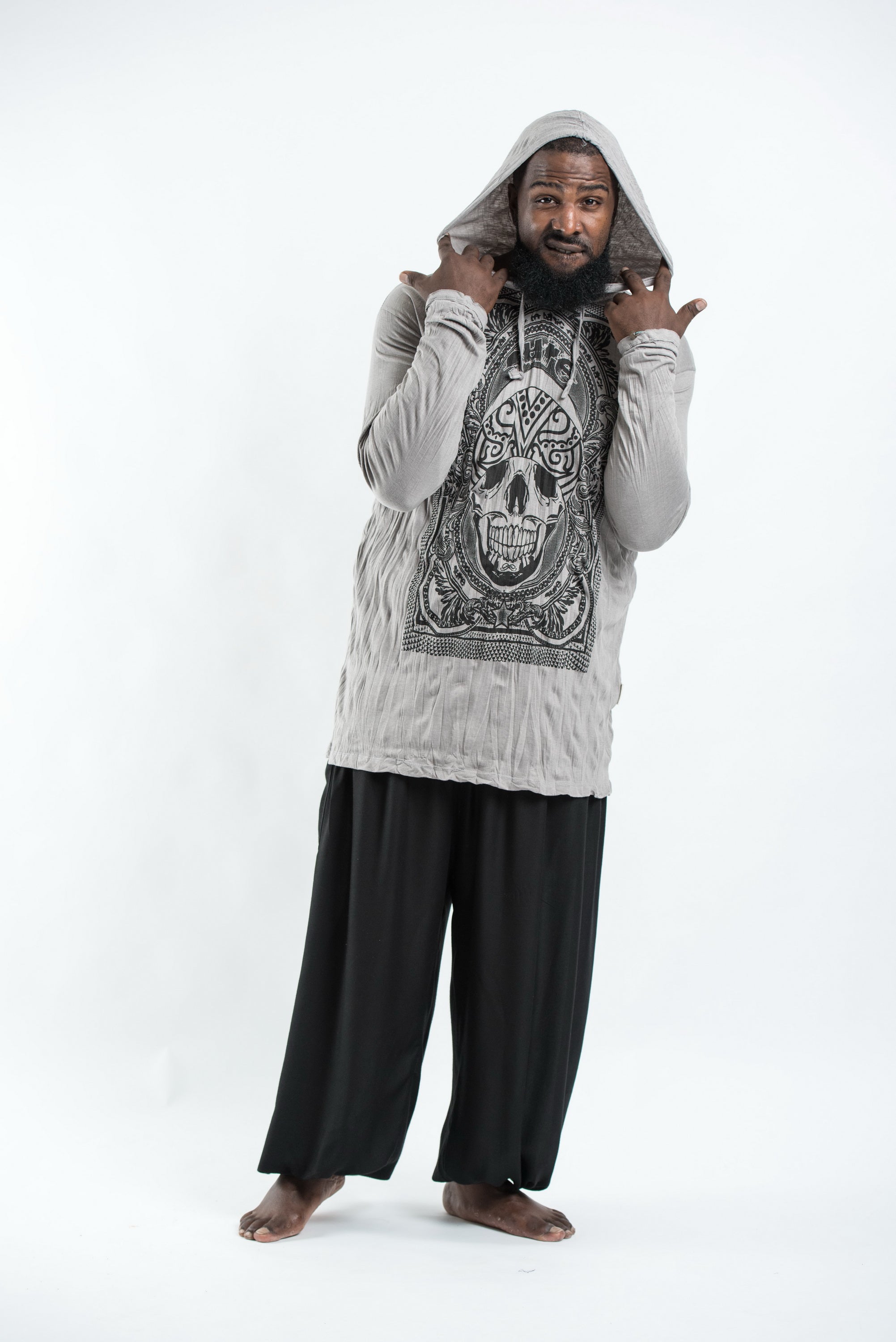 Plus Size Sure Design Unisex Trippy Skull Hoodie Gray