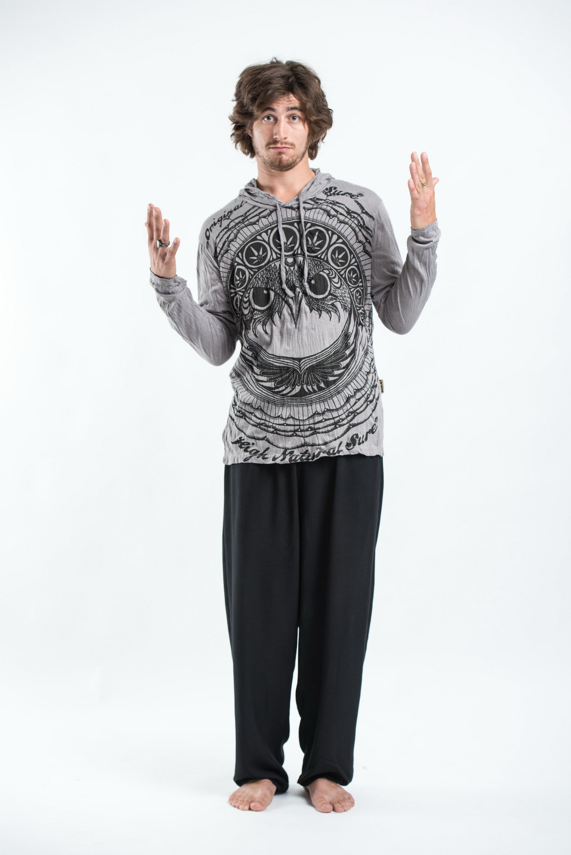Sure Design Unisex Weed Owl Hoodie Gray