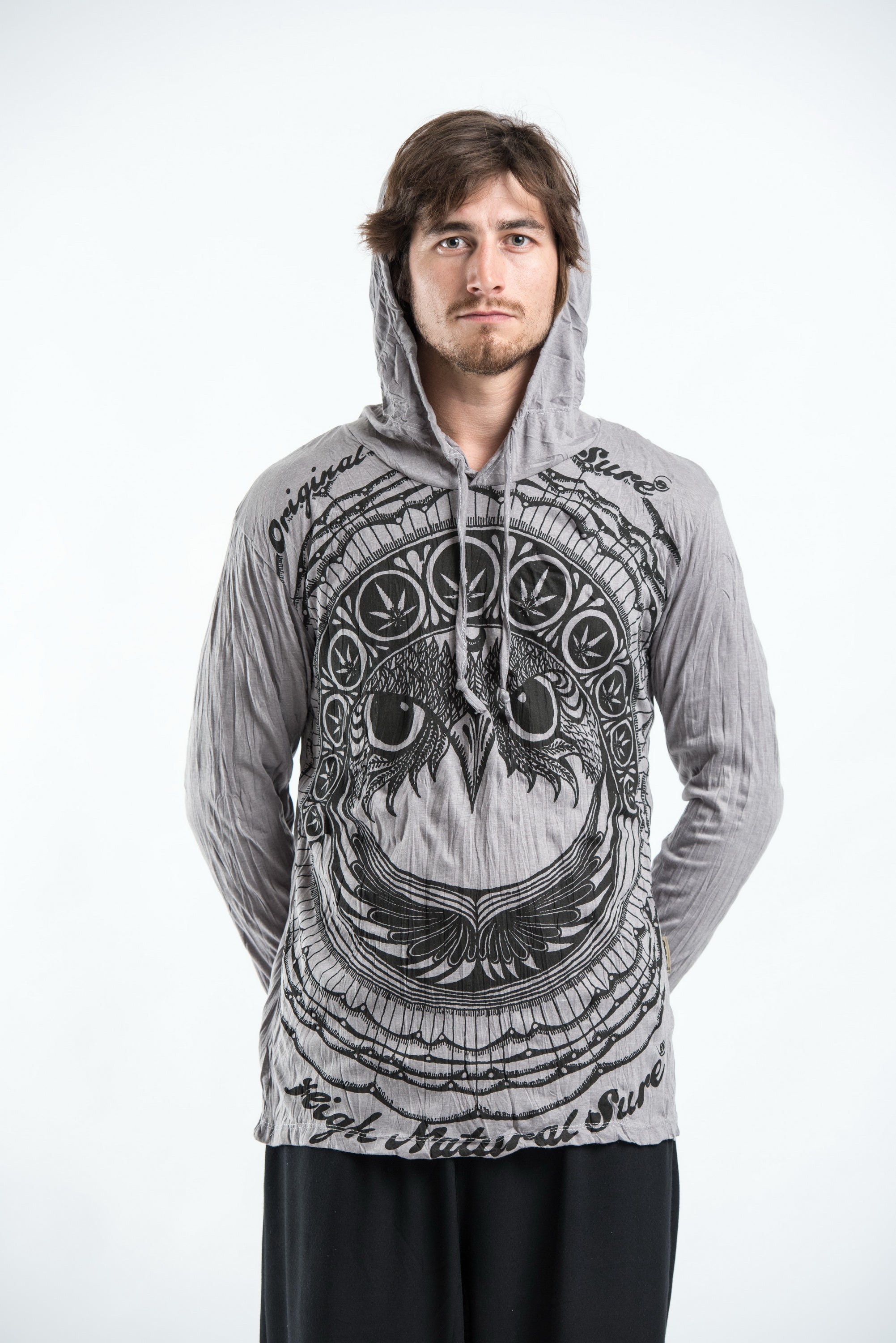 Sure Design Unisex Weed Owl Hoodie Gray