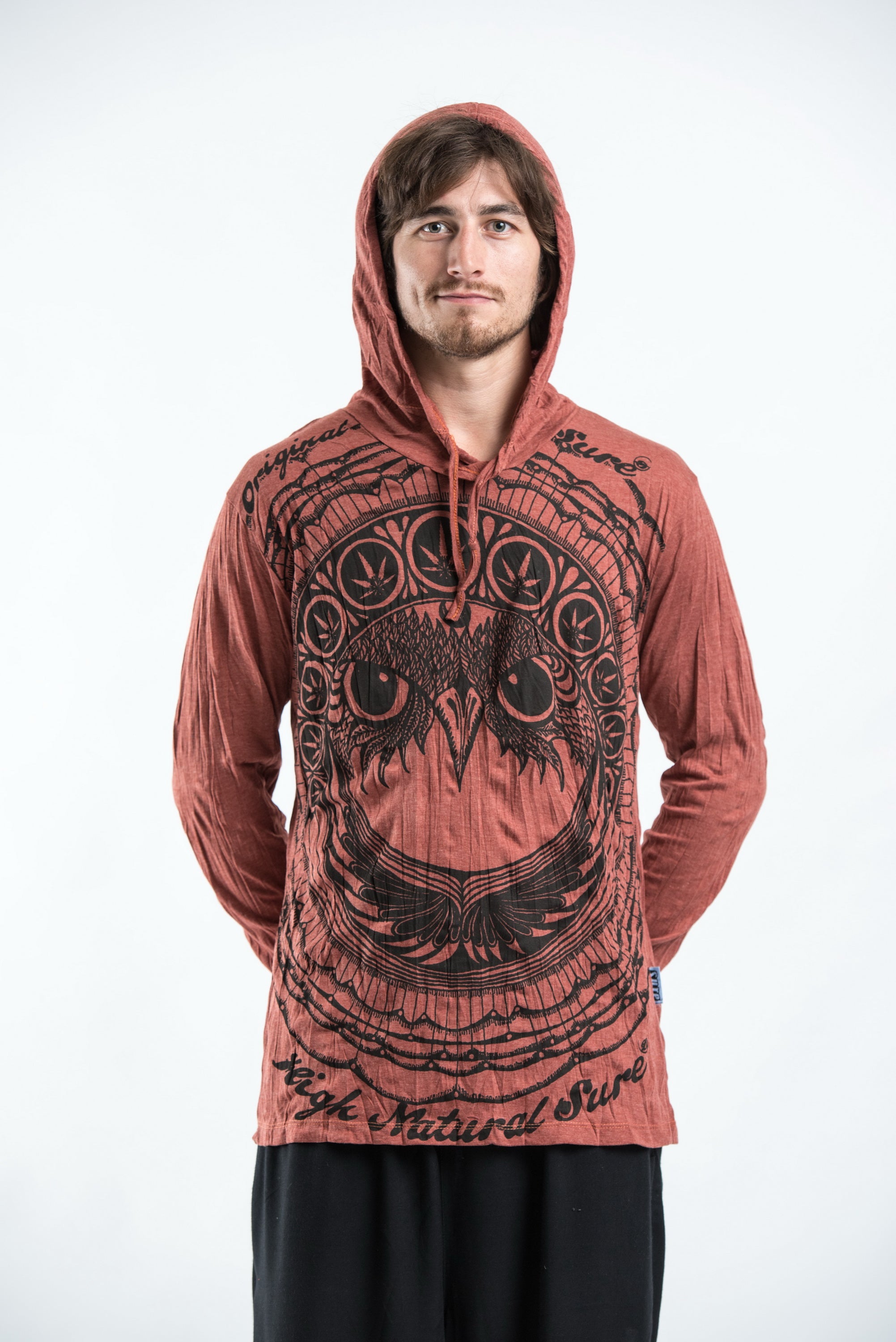 Sure Design Unisex Weed Owl Hoodie Brick