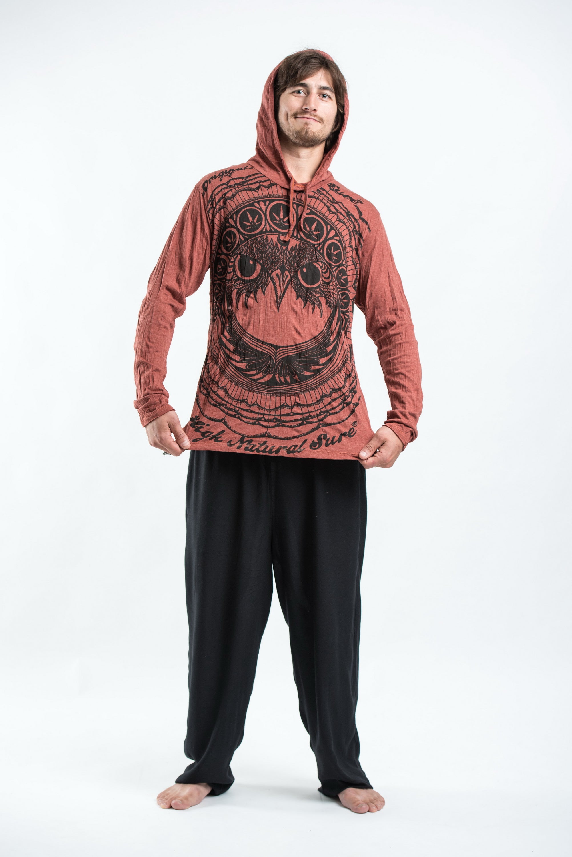 Sure Design Unisex Weed Owl Hoodie Brick