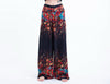 Floral Straight Cut Wide Leg Palazzo with Elastic Back Waistband in Black