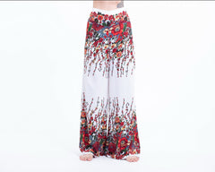 Floral Straight Cut Wide Leg Palazzo with Elastic Back Waistband in White