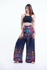 Floral Straight Cut Wide Leg Palazzo with Elastic Back Waistband in Blue