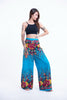 Floral Straight Cut Wide Leg Palazzo with Elastic Back Waistband in Ocean Blue